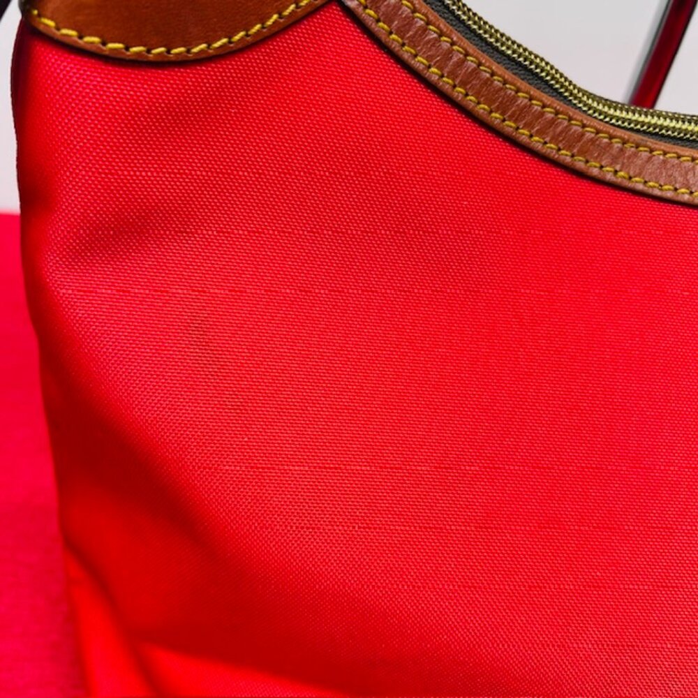 Red Dooney & Bourke ShoulderBag Boho Canvas Brown trim Leather 14"x8"x10" (43 - Picture 10 of 15